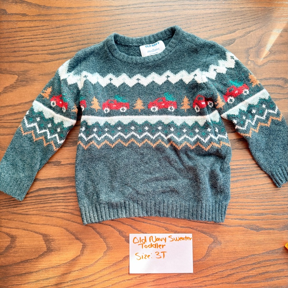 Old Navy Gray Sweater with Red Car Design